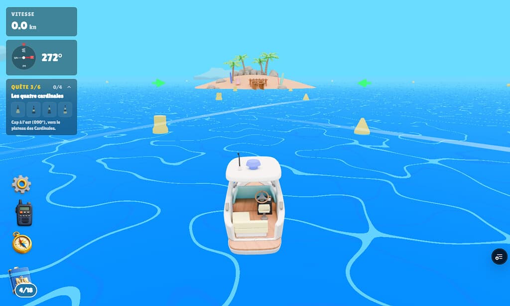 Stylised bay with navigation buoys and a small boat