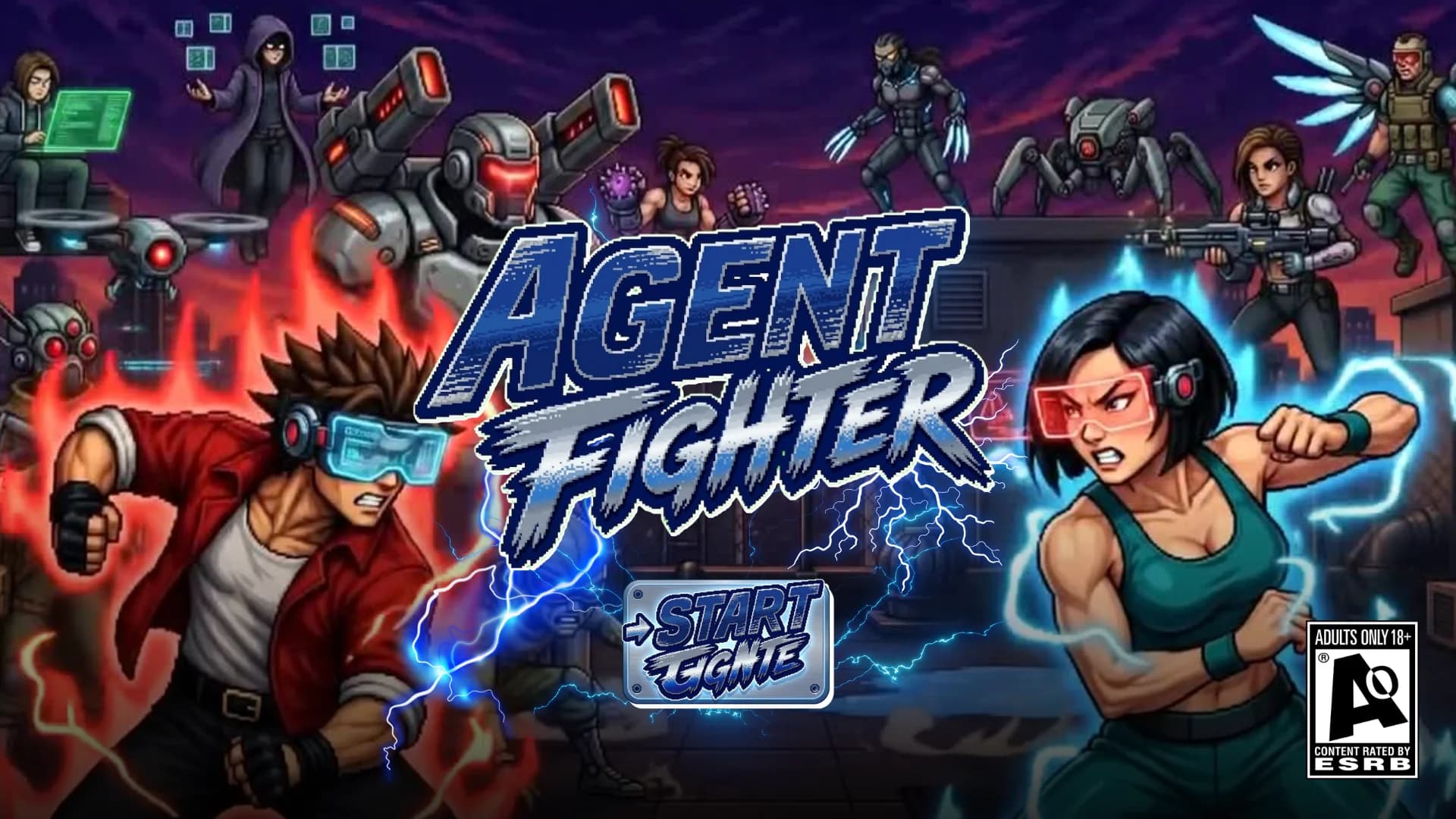 Agent Fighter characters facing off in a 2D arena